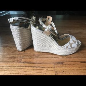 Coach Logo & Gold Jute Wedges